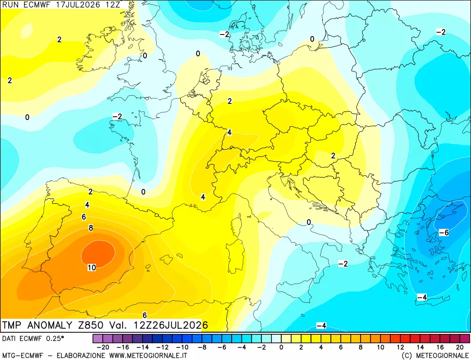 mappa 850 hPa Temp Anomaly vs Cli.No 1981-2010