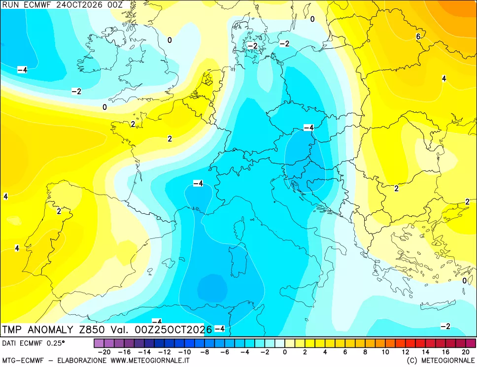 mappa 850 hPa Temp Anomaly vs Cli.No 1981-2010