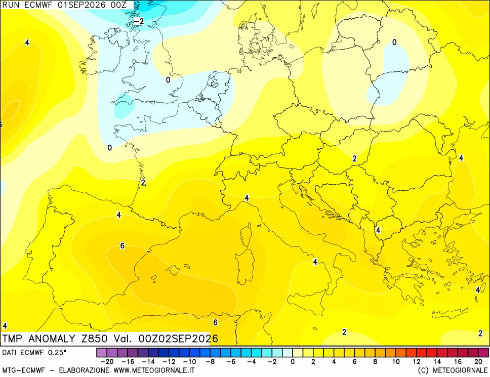 mappa 850 hPa Temp Anomaly vs Cli.No 1981-2010