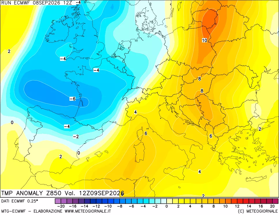 mappa 850 hPa Temp Anomaly vs Cli.No 1981-2010