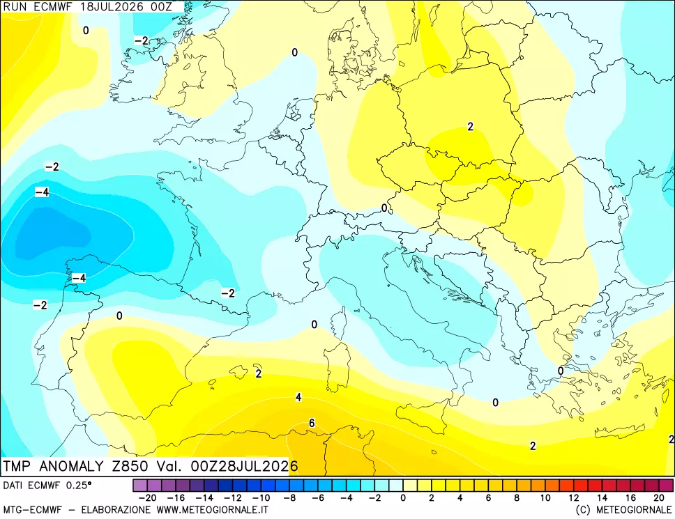 mappa 850 hPa Temp Anomaly vs Cli.No 1981-2010