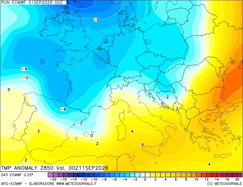 mappa 850 hPa Temp Anomaly vs Cli.No 1981-2010