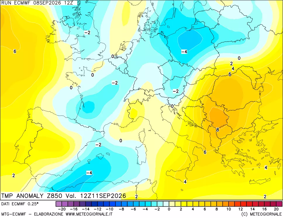 mappa 850 hPa Temp Anomaly vs Cli.No 1981-2010