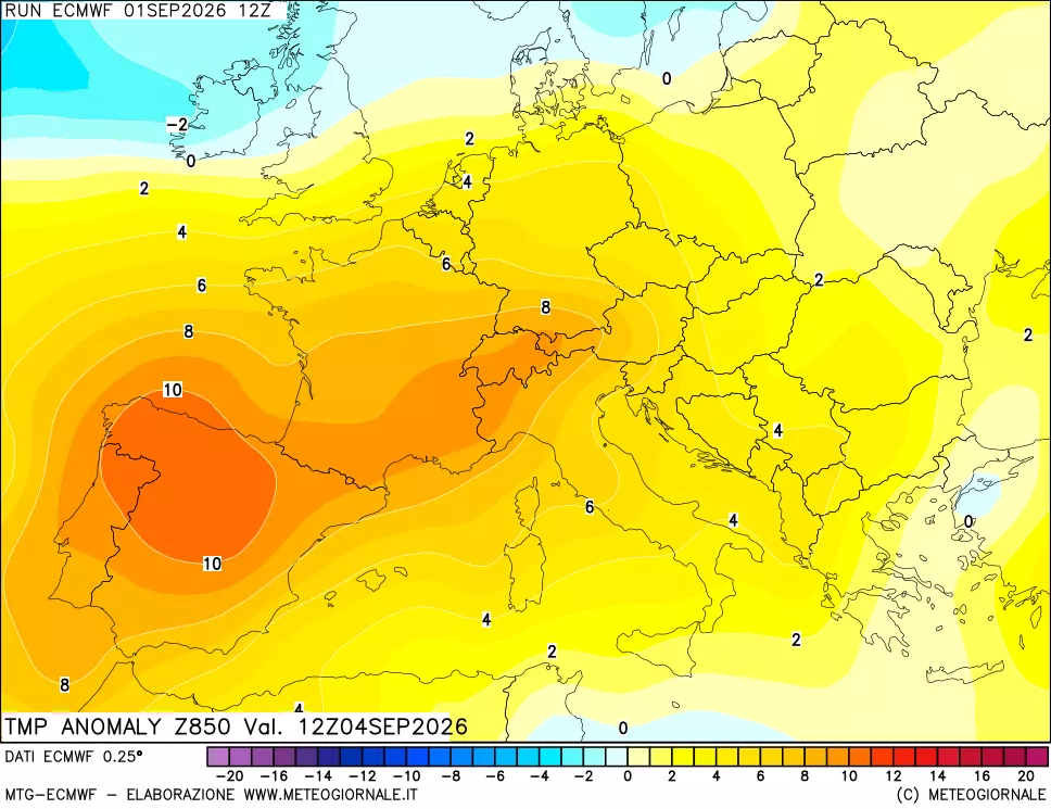 mappa 850 hPa Temp Anomaly vs Cli.No 1981-2010
