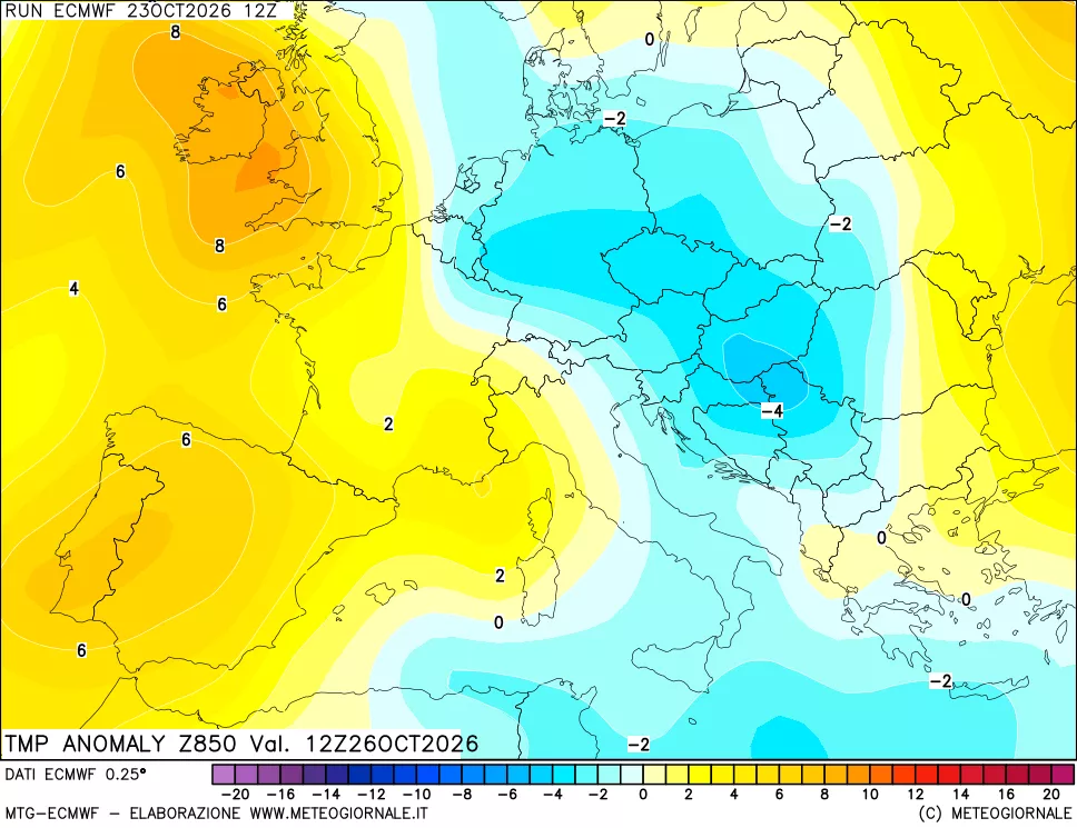 mappa 850 hPa Temp Anomaly vs Cli.No 1981-2010