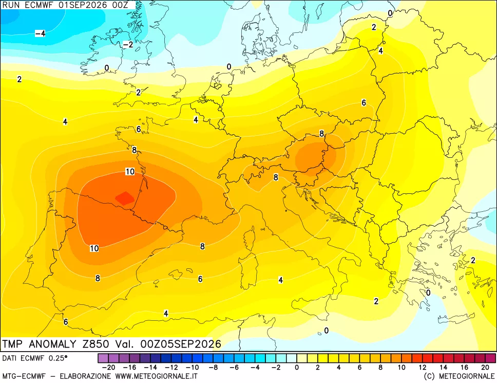 mappa 850 hPa Temp Anomaly vs Cli.No 1981-2010