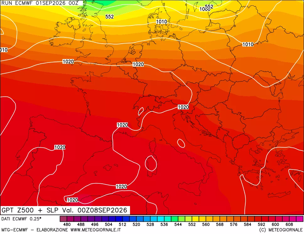 mappa Geopotenziali a 500 hPa + Pressione sul livello del mare