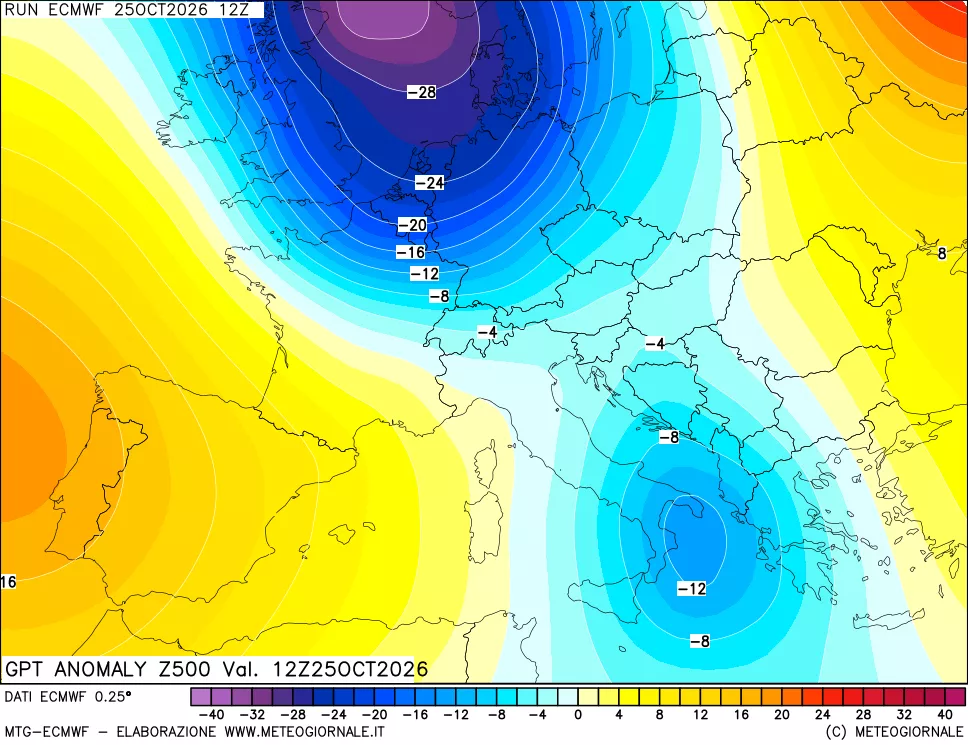 mappa 500 hPa GPT Anomaly vs Cli.No 1981-2010