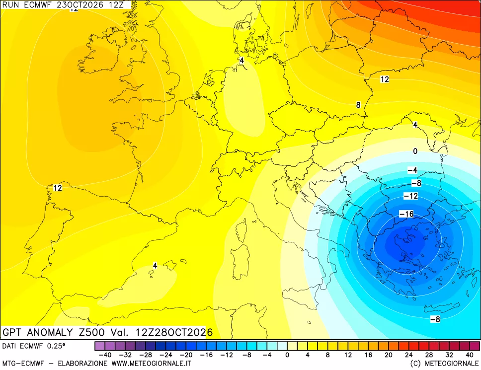 mappa 500 hPa GPT Anomaly vs Cli.No 1981-2010