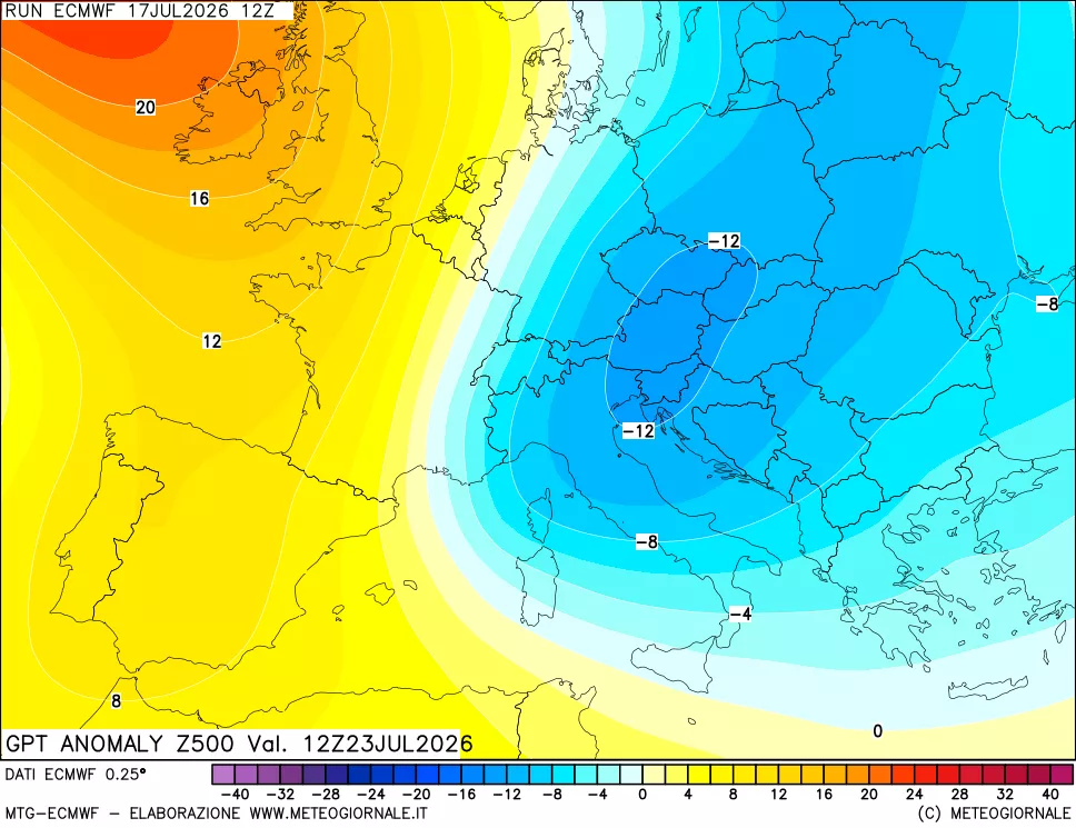 mappa 500 hPa GPT Anomaly vs Cli.No 1981-2010