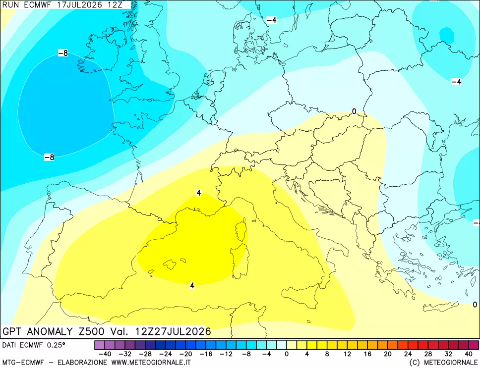 mappa 500 hPa GPT Anomaly vs Cli.No 1981-2010