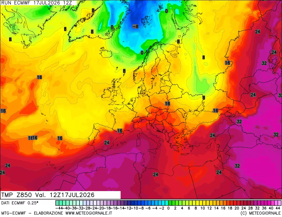 mappa Temperatura a 850 hPa