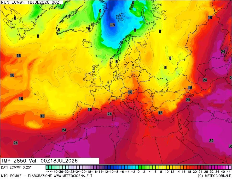 mappa Temperatura a 850 hPa