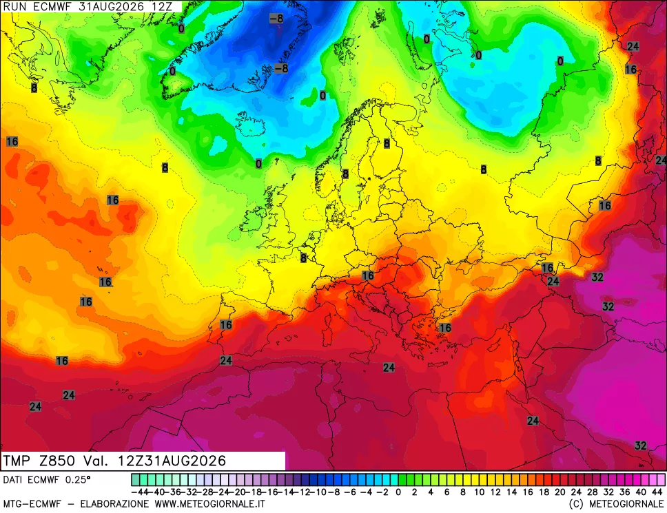 mappa Temperatura a 850 hPa