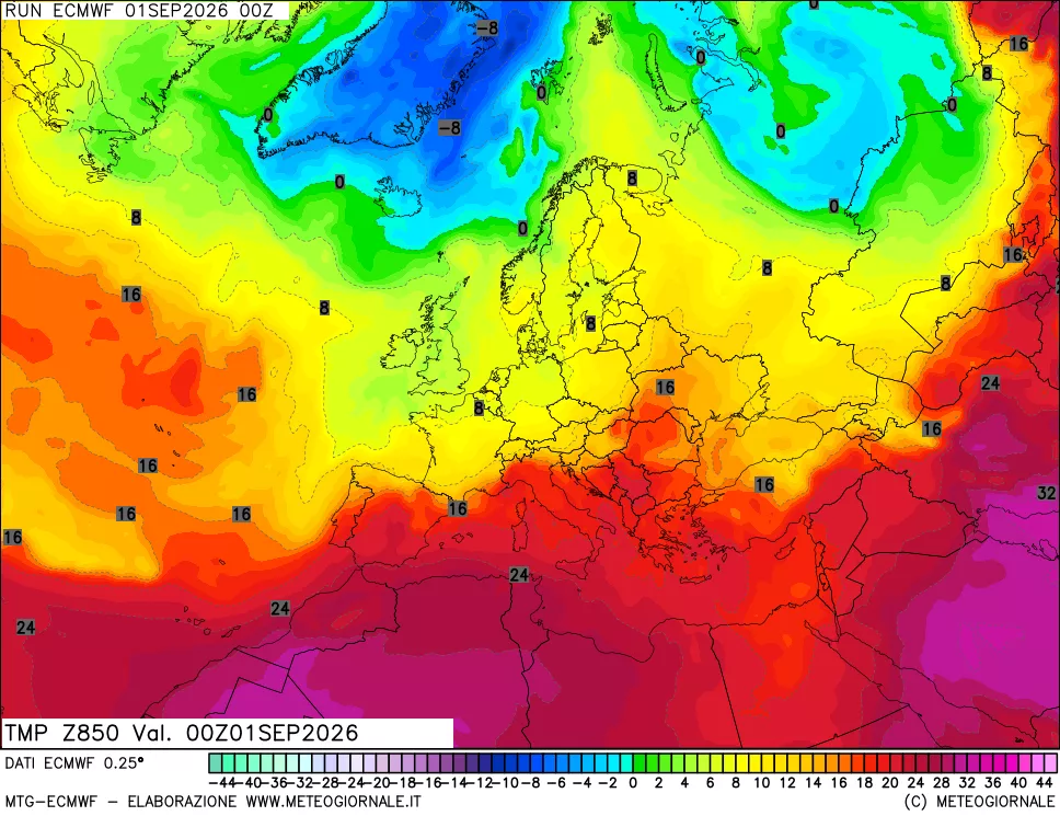 mappa Temperatura a 850 hPa
