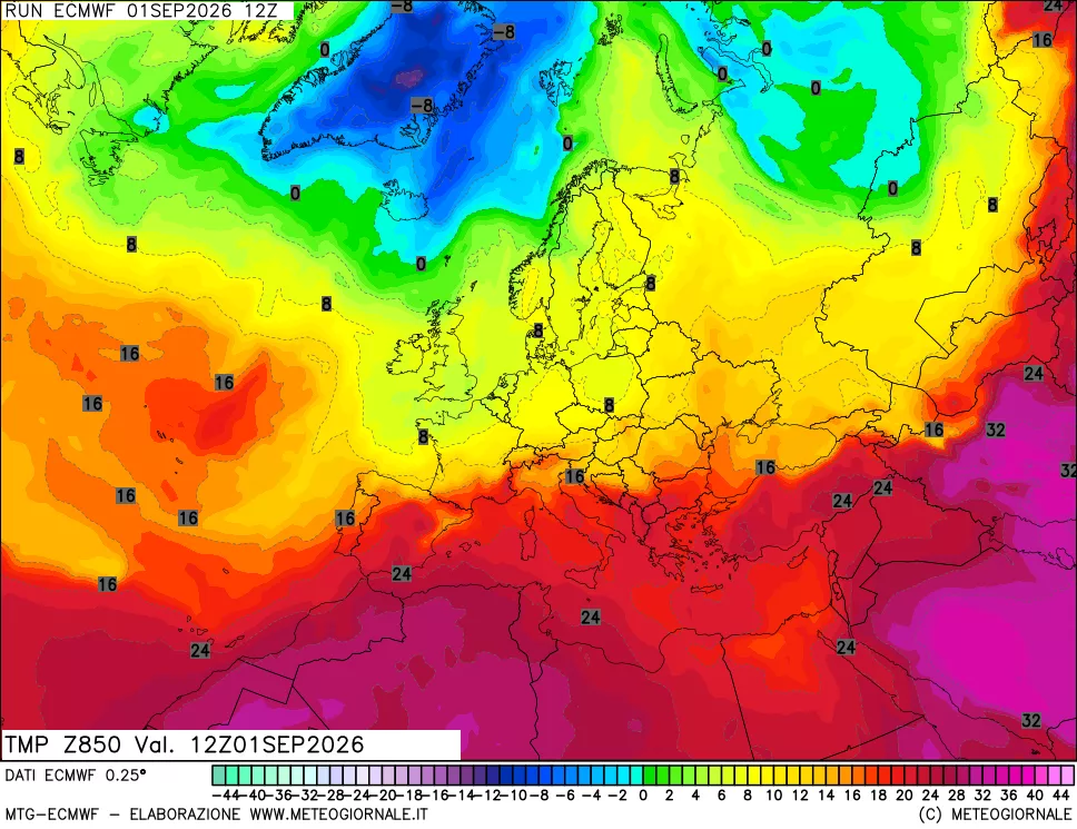 mappa Temperatura a 850 hPa