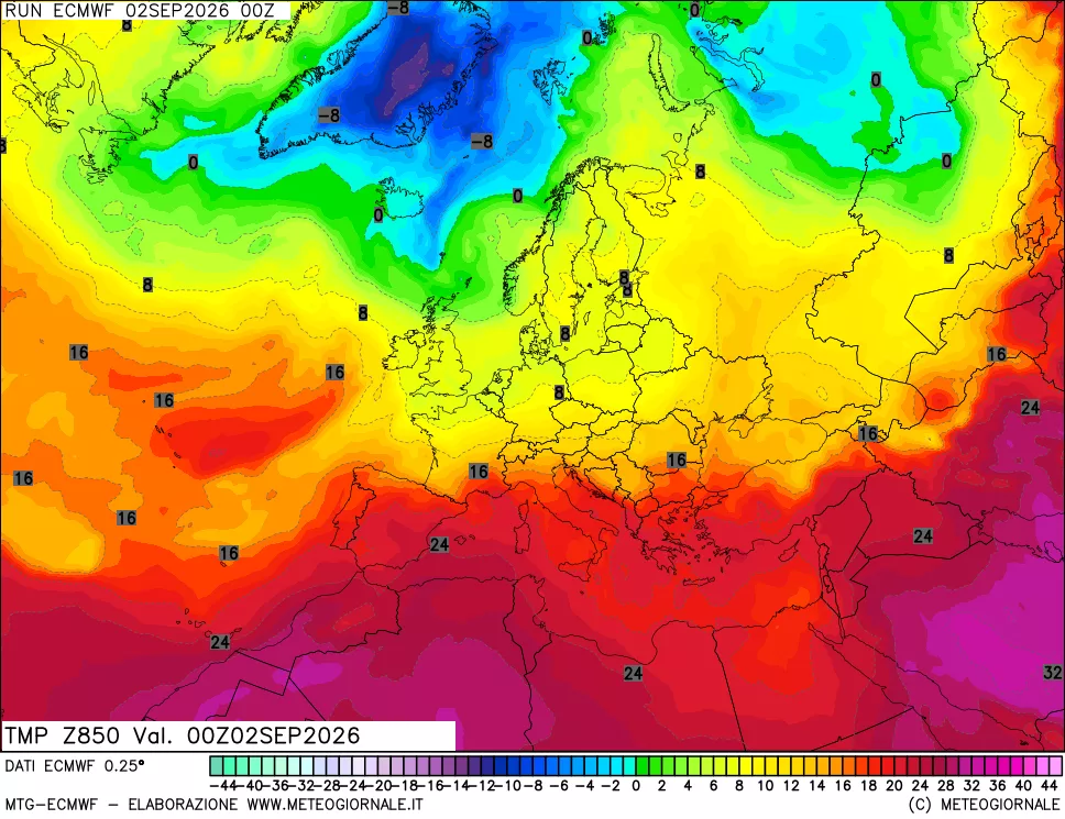 mappa Temperatura a 850 hPa
