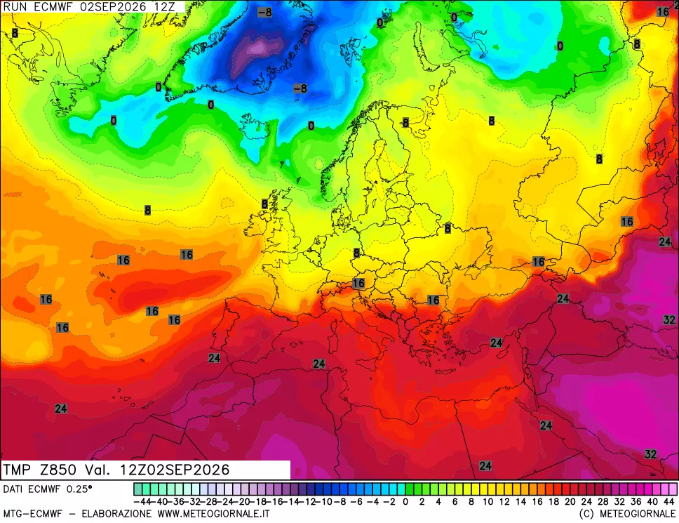 mappa Temperatura a 850 hPa