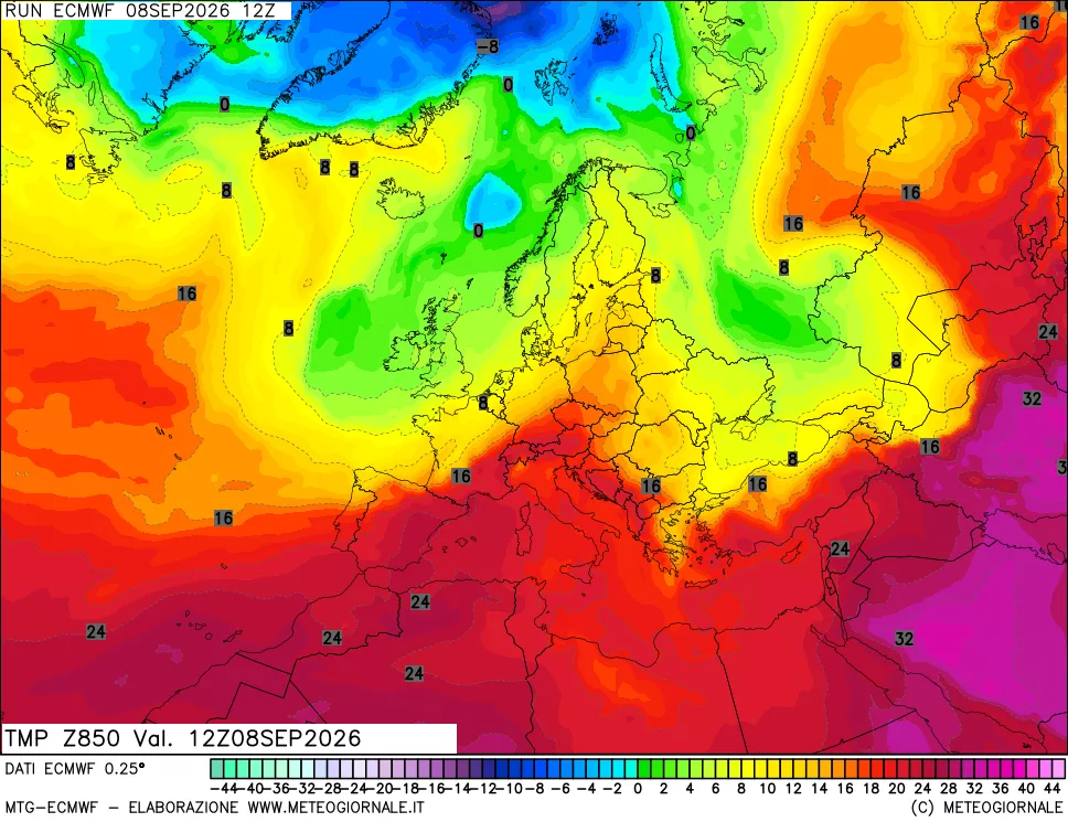 mappa Temperatura a 850 hPa
