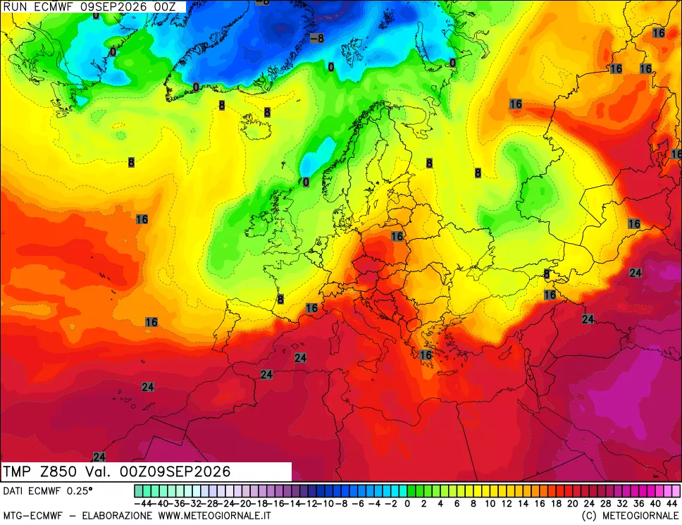 mappa Temperatura a 850 hPa