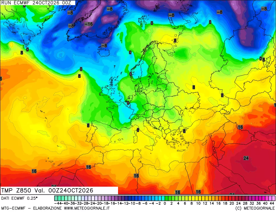 mappa Temperatura a 850 hPa