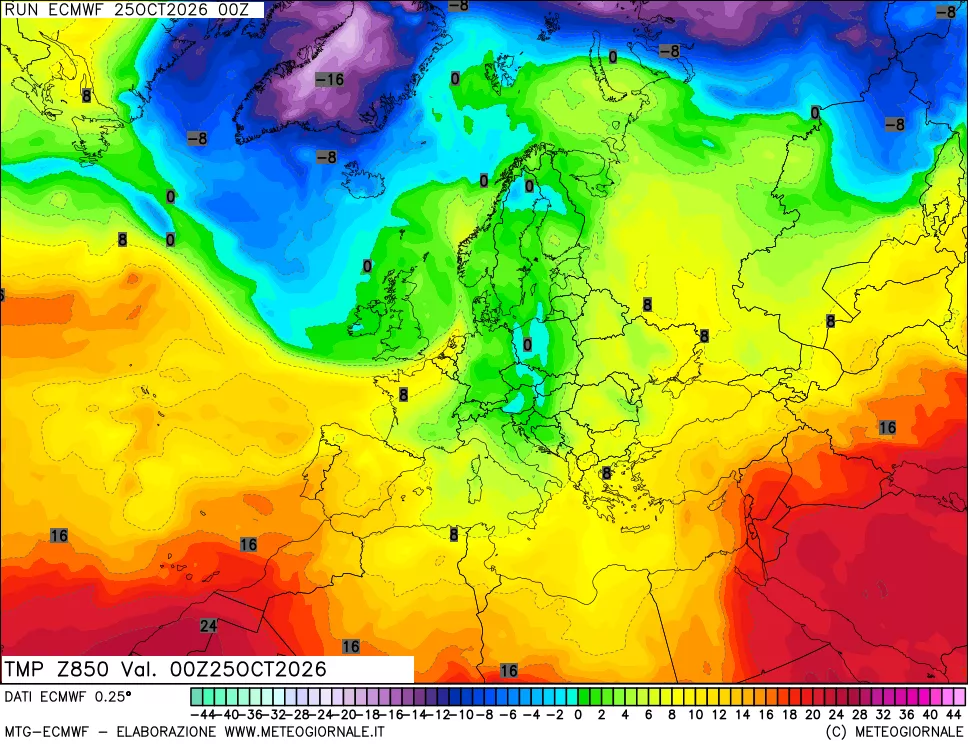 mappa Temperatura a 850 hPa