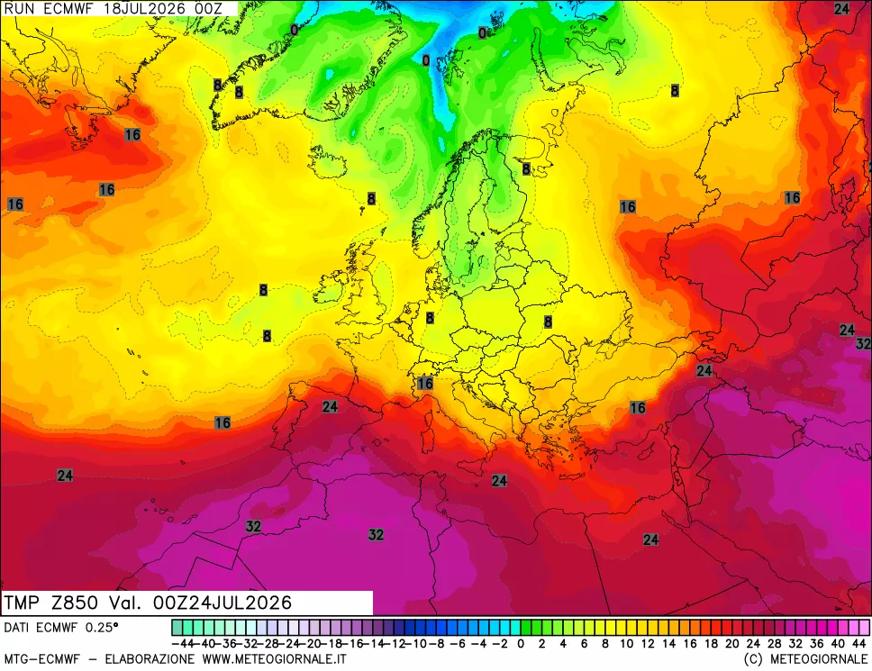 mappa Temperatura a 850 hPa