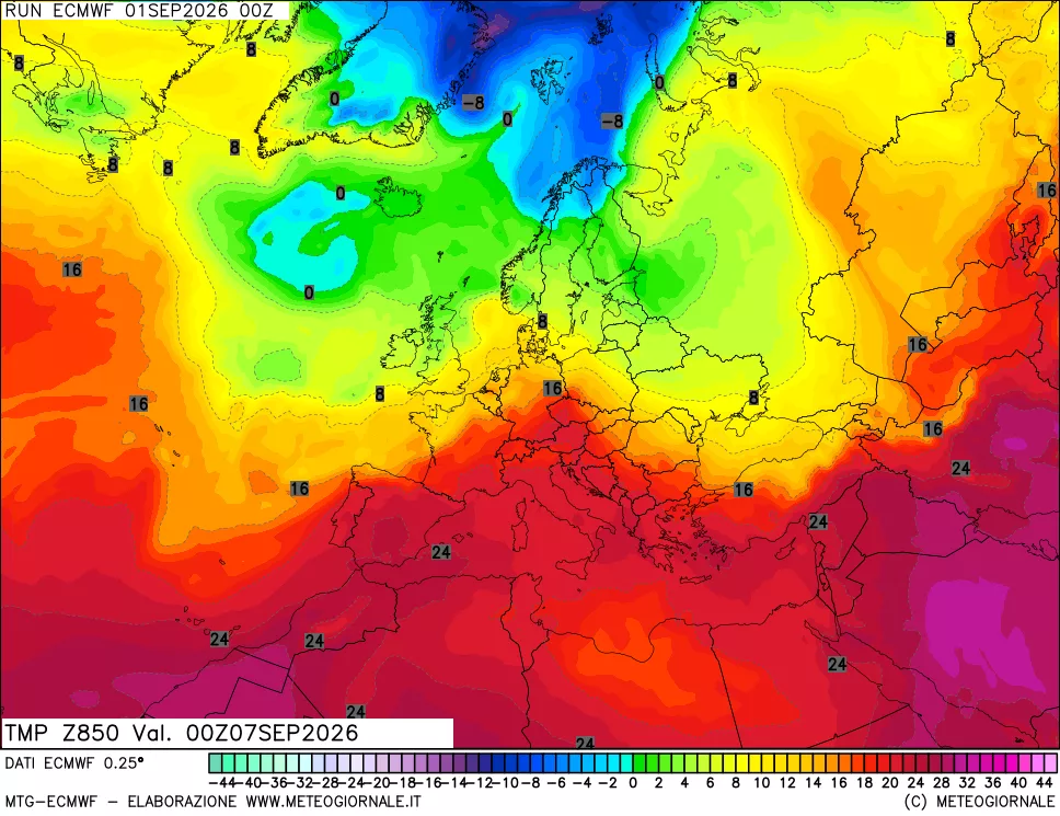 mappa Temperatura a 850 hPa