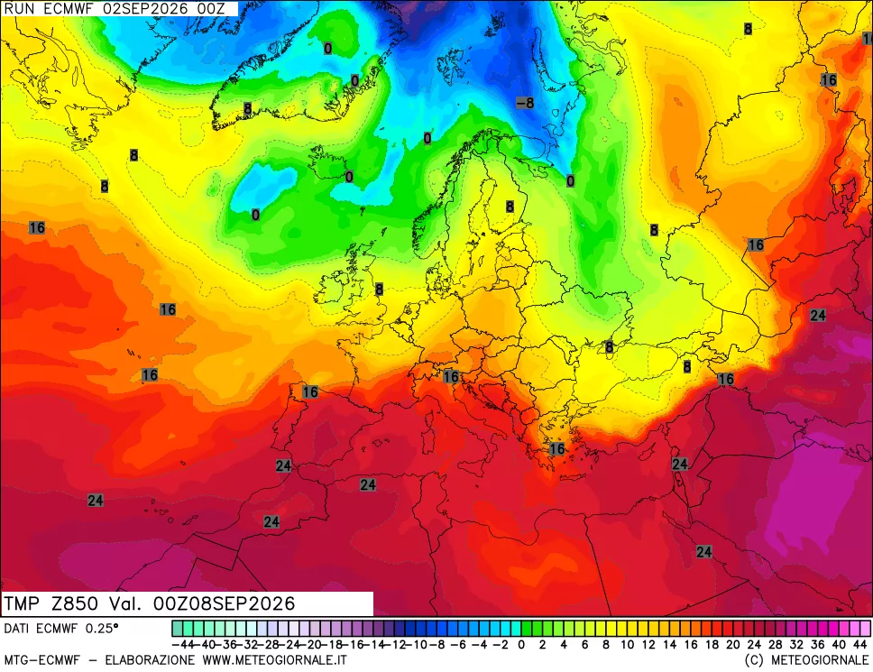 mappa Temperatura a 850 hPa