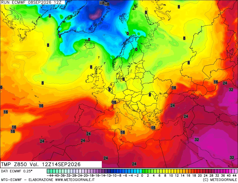 mappa Temperatura a 850 hPa