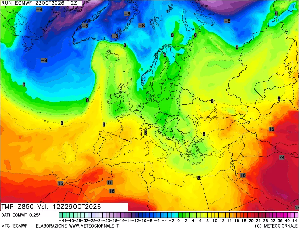 mappa Temperatura a 850 hPa