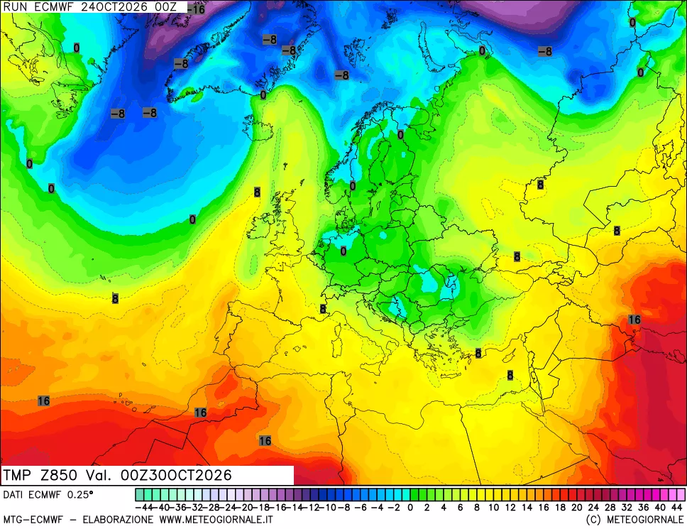 mappa Temperatura a 850 hPa