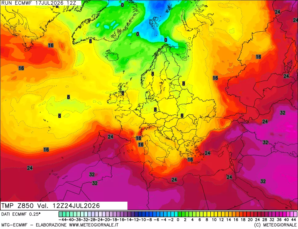 mappa Temperatura a 850 hPa
