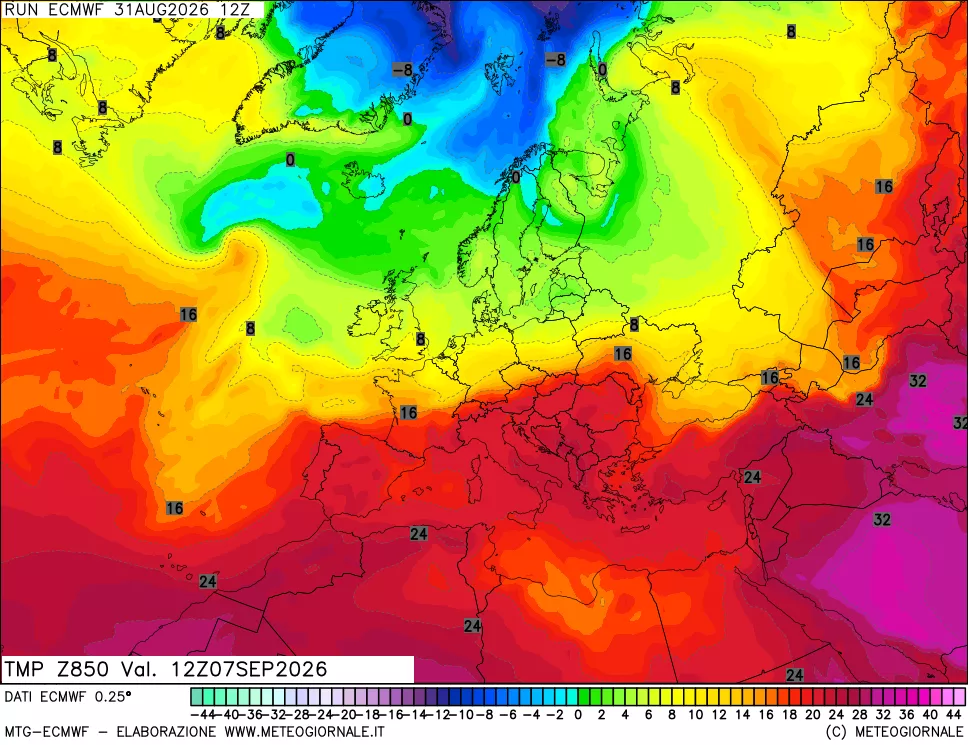 mappa Temperatura a 850 hPa