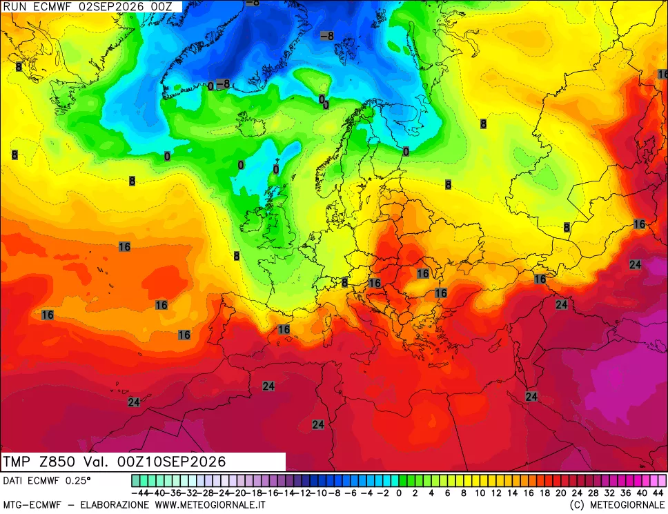 mappa Temperatura a 850 hPa