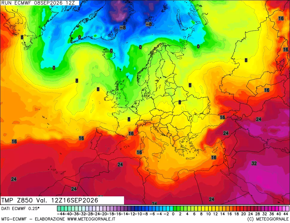 mappa Temperatura a 850 hPa