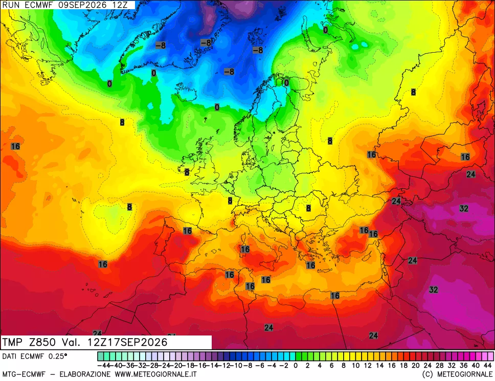 mappa Temperatura a 850 hPa