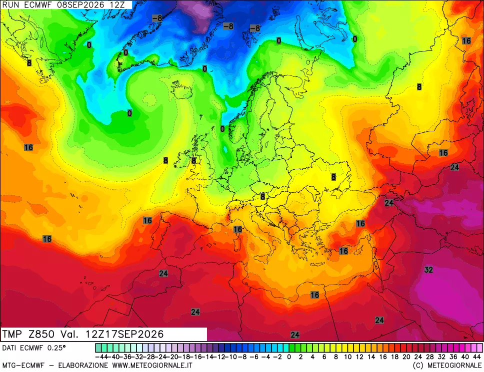 mappa Temperatura a 850 hPa