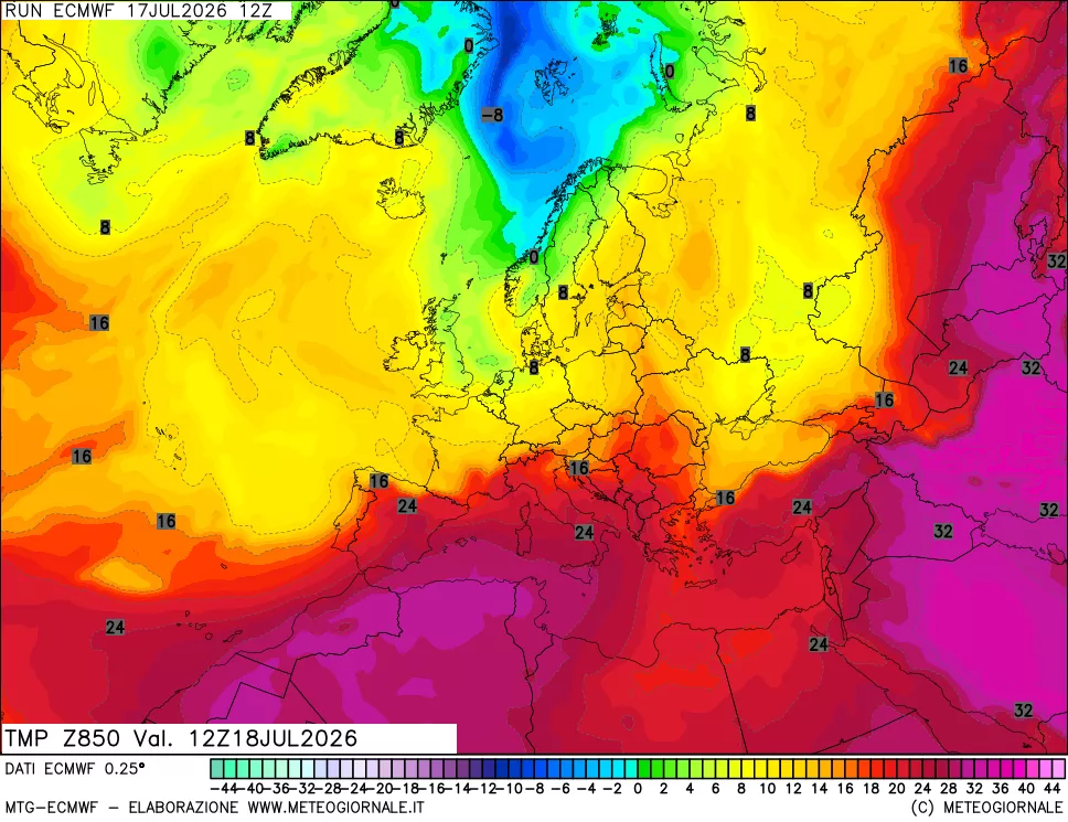mappa Temperatura a 850 hPa