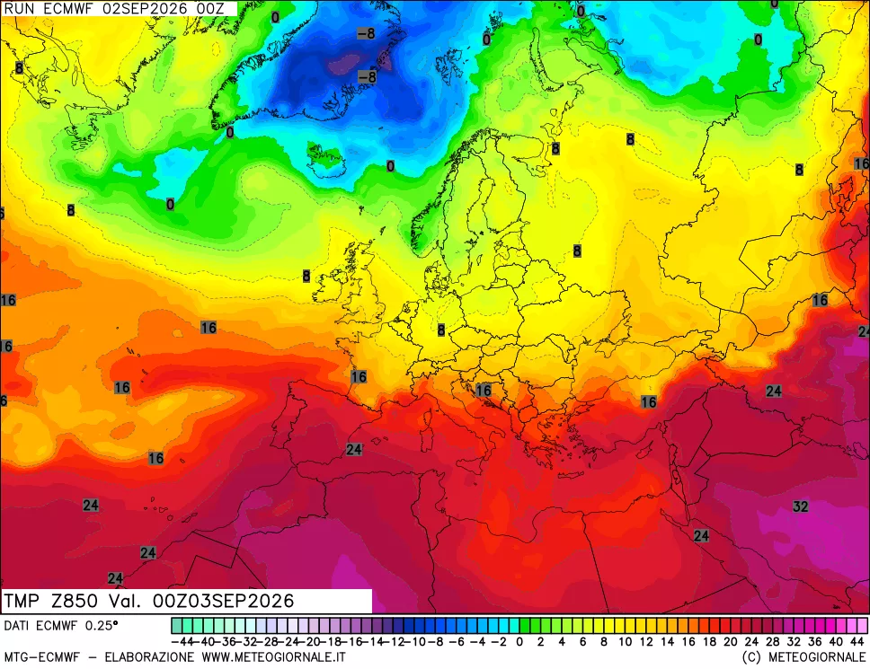 mappa Temperatura a 850 hPa