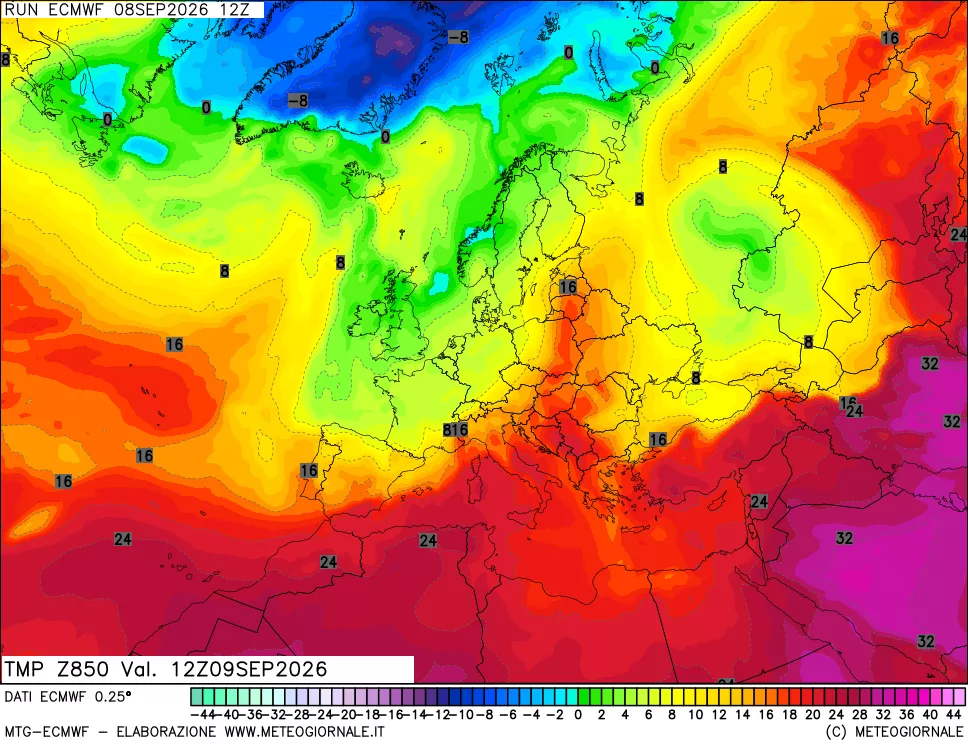 mappa Temperatura a 850 hPa