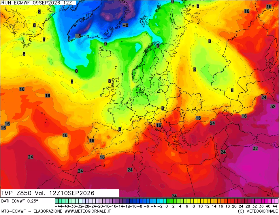 mappa Temperatura a 850 hPa