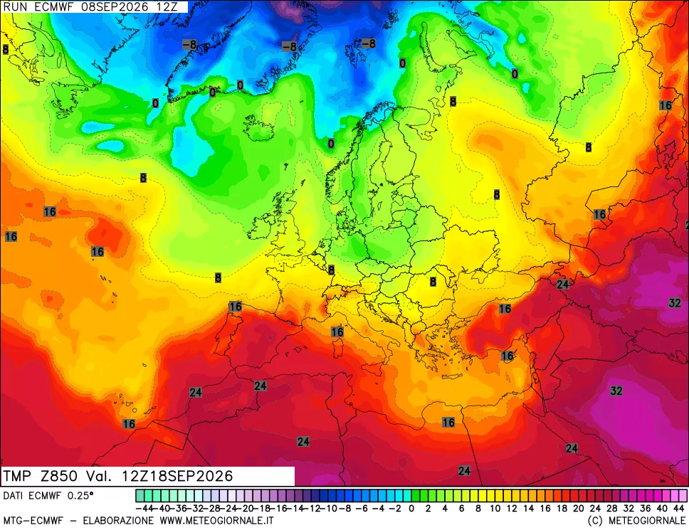 mappa Temperatura a 850 hPa