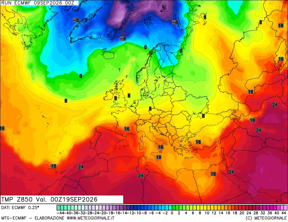 mappa Temperatura a 850 hPa