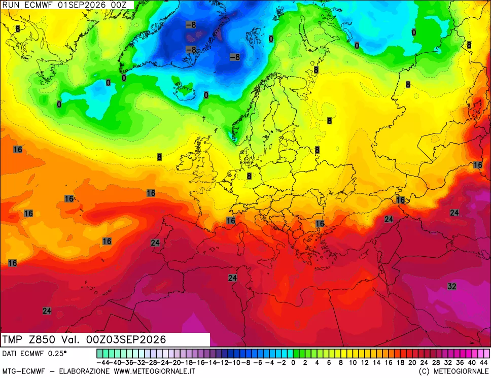 mappa Temperatura a 850 hPa