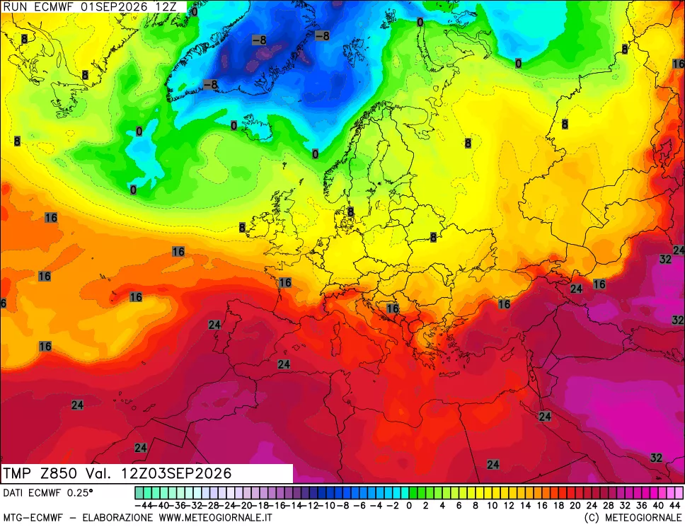 mappa Temperatura a 850 hPa
