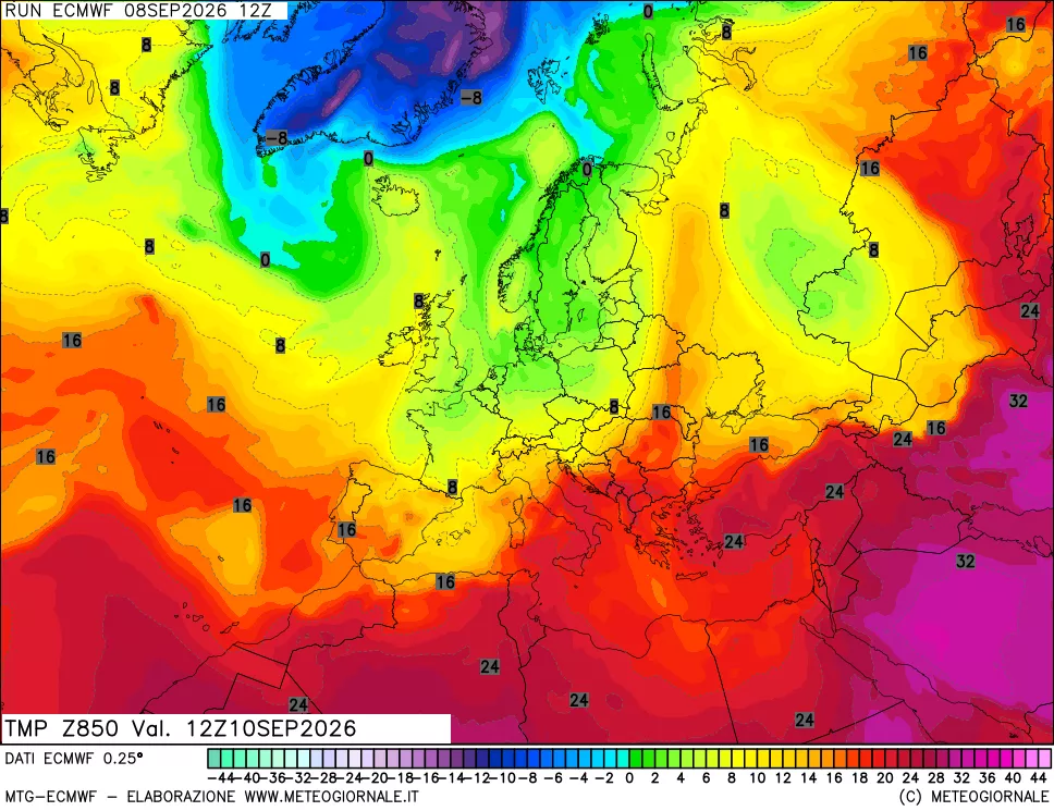 mappa Temperatura a 850 hPa