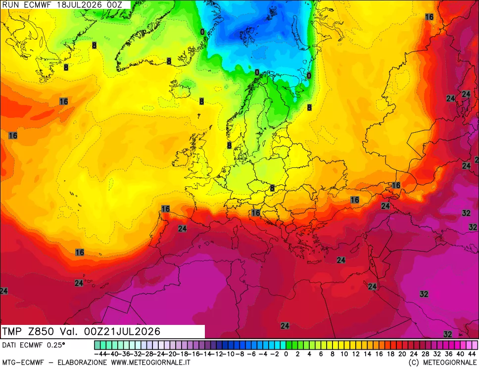 mappa Temperatura a 850 hPa