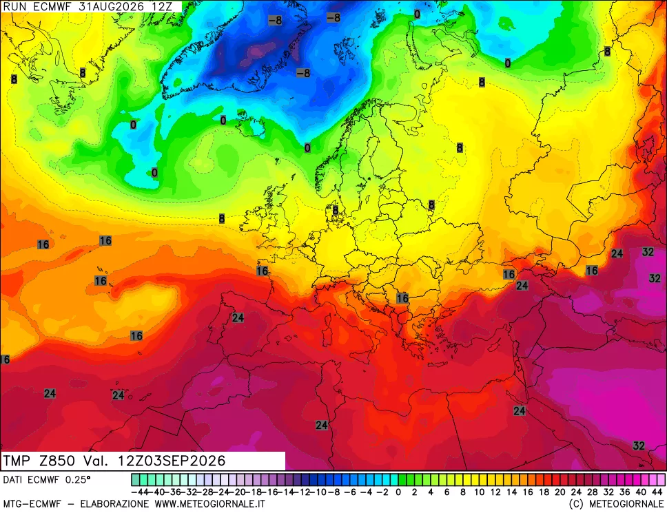 mappa Temperatura a 850 hPa