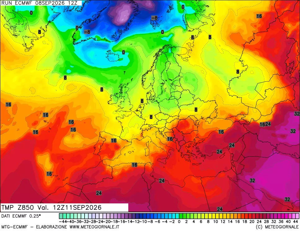 mappa Temperatura a 850 hPa